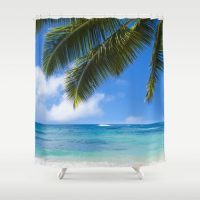 Shower Curtain with palm leaves over ocean, 71x74 inches