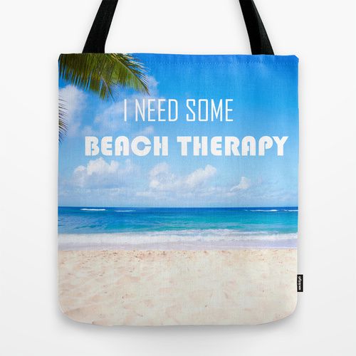 Tote bag “I need some beach therapy” with Hawaii beach view    - Modern and Beach Home Decor, Personalized Nursery and  kids room decor