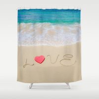 Shower Curtain with sign "Love" on the sandy beach, 71x74 inch