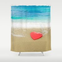 Shower curtain with heart by the ocean, 71x74 inch