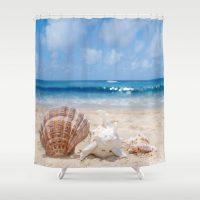 Shower Curtain with seashells on the beach, 71x74 inch