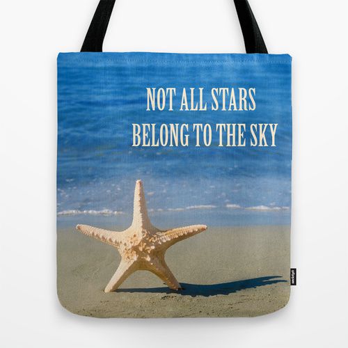Tote Bag “Not all stars belong to the sky” with big starfish on the sandy  beach