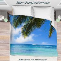Duvet Cover with palm leaves over ocean, Hawaiian duvet cover, ocean bedding