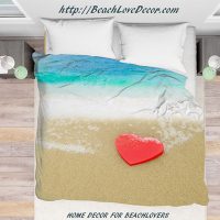 Heart on the sandy beach duvet cover, ocean duvet cover, sea bedding, 4 sizes