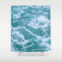 Shower Curtain with turquoise marble ocean water, 71x74 inch
