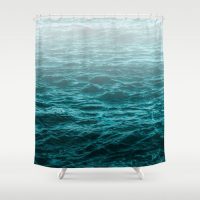 Turquoise and white ocean shower curtain, 71x74 inches