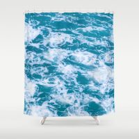 Shower Curtain with blue marble ocean water, 71x74 inch