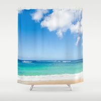 Ocean Shower Curtain with Hawaiian ocean view and blue sky, 71x74 inches