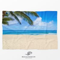 Beach with palm Fleece Throw Blanket, extra soft and warm, beach coral blanket, ocean shepra blanket