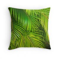 Green Palm leaves throw pillow cover, cotton, decorative pillow case, beach house decor, palm tree pillow, 5 sizes