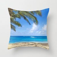 Palm leaves over ocean throw pillow cover, cotton, decorative pillow case, beach house decor, palm tree pillow, 5 sizes