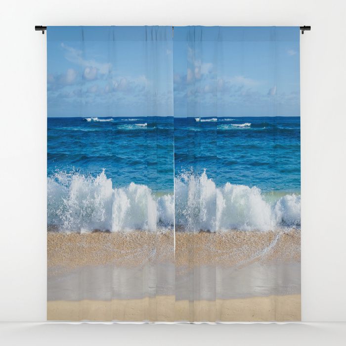 Tropical Ocean Wave Window Curtain, Beach Style Window Curtains