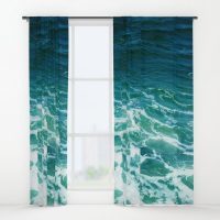 Turquoise white ocean water window curtain, blackout curtain, sheer curtain, coastal curtain, nautical curtain, ocean curtain, sea curtain