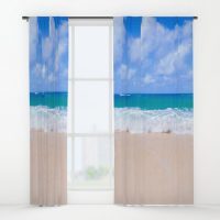 Tropical beach window curtain, blackout curtain, sheer curtain, coastal curtain, nautical curtain, ocean curtain, sea curtain