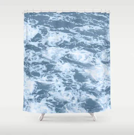 Dusk Blue Marble Ocean Surf Shower, Blue Grey Marble Shower Curtain