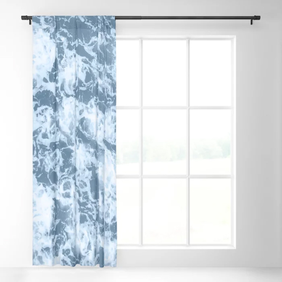 Dusk Blue Marble Ocean Window Curtain, Nautical Window Curtains