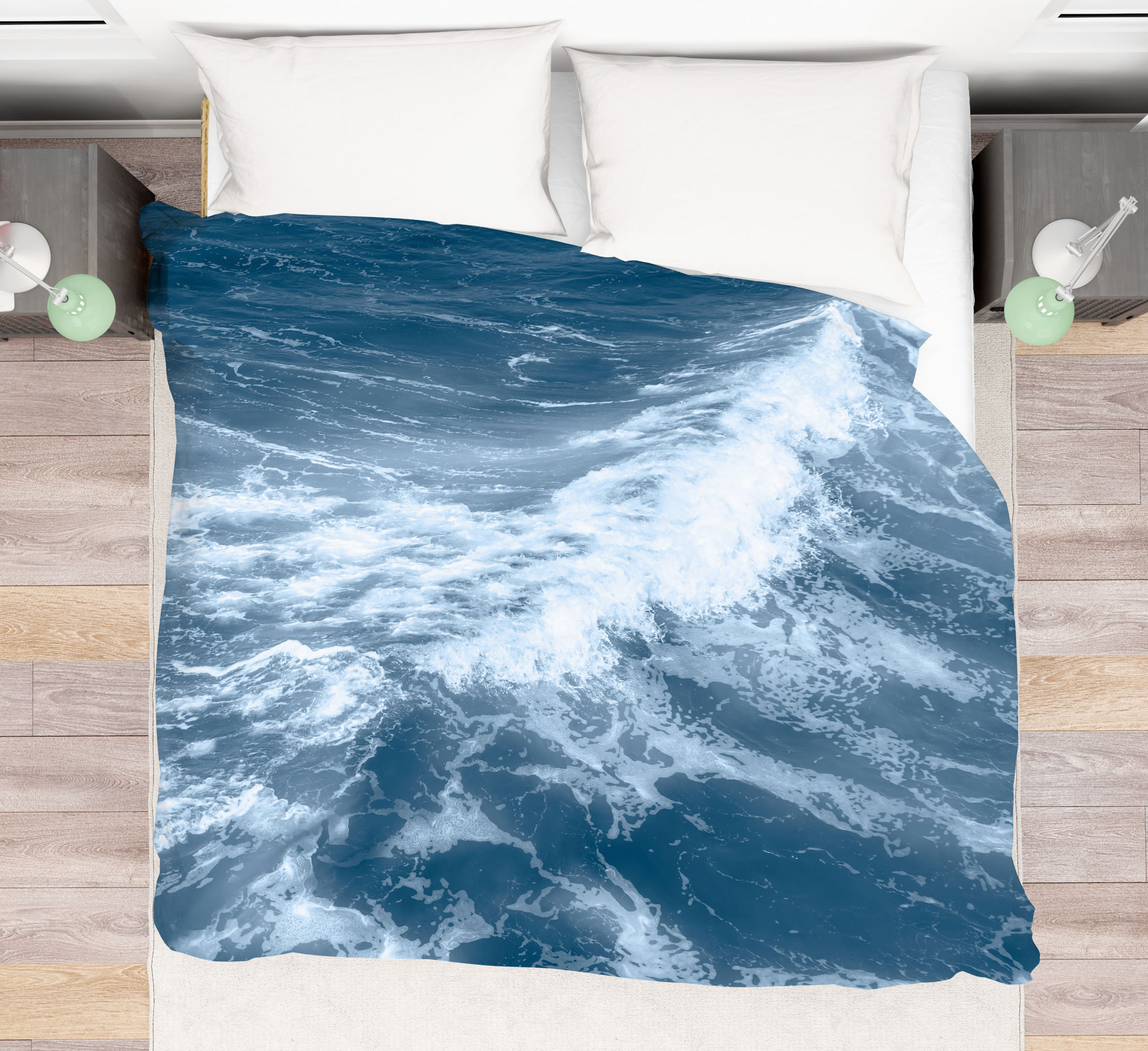 Light blue Ocean Duvet Cover Hawaii sea coastal Scandinavian style Bedroom Accent Water Bedding Cover Beach wave aqua white