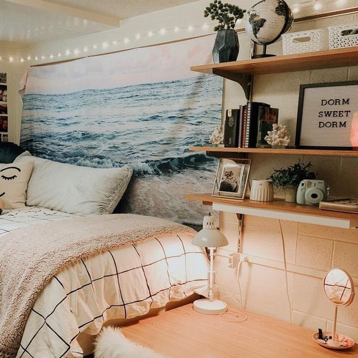 Beach Dorm Room Decorating Ideas WALL TAPESTRY LIGHTS GARLAND