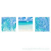 Modern Fine Art Abstract Triptych Calm Hawaiian Ocean, Square format