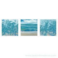 Modern Fine Art Abstract Triptych Calm Miami Ocean, Square format