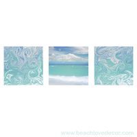 Modern Fine Art Abstract Triptych Pastel Turquoise ocean, Square format