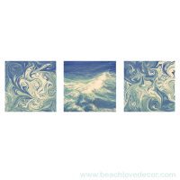 Modern Fine Art Abstract Triptych Retro Blue sea, Square format