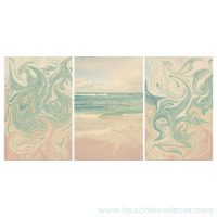 Day at the Beach, Modern Fine Art Abstract Triptych, retro colors, rectangular format