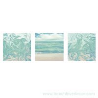Modern Fine Art Abstract Triptych Pastel Hawaiian Ocean, Square format