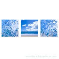 Modern Fine Art Abstract Triptych Blue sea, Square format