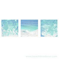 Modern Fine Art Abstract Triptych Pastel Ocean wave, Square format