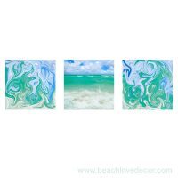 Modern Fine Art Abstract Triptych Pastel Turquoise sea, Square format