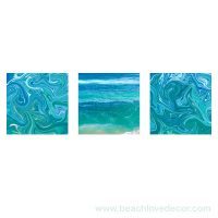 Modern Fine Art Abstract Triptych Deep Turquoise ocean, Square format