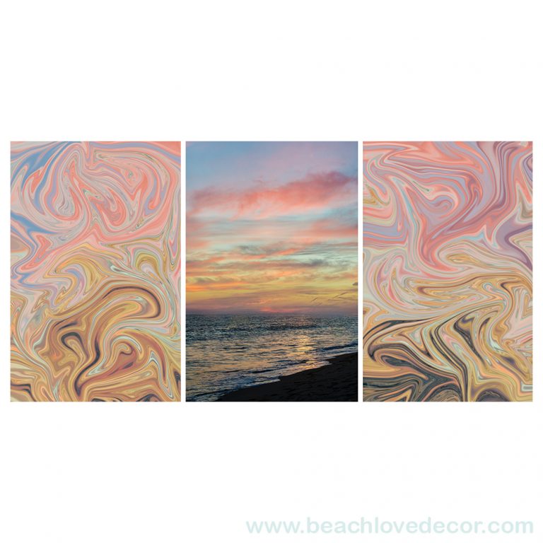 Pink Sunset, Modern Fine Art Abstract Triptych
