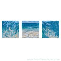 Modern Fine Art Abstract Triptych Blue Ocean, Square format