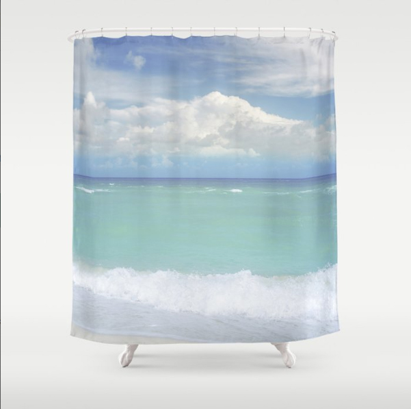 Pastel Turquoise Ocean Shower Curtain Sea Bathroom Decor Tropical Coastal Scandinavian Style 71 74 Inches Beachlovedecor Com Beach Themed Home Decor