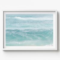 Light turquoise ocean, Coastal Horizontal Print, beach house decor, soft and serene style