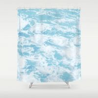 B - Ultra light Blue sea view coastal Shower Curtain, ocean bathroom decor, tropical, coastal, 71x74 inches