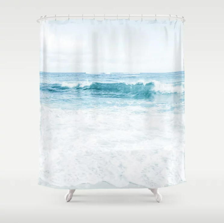Light Hawaiian Ocean Shower Curtain, Coastal Beach Fabric Shower Curtain