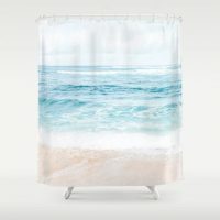 B - Ultra light Hawaiian beach view Shower Curtain, ocean bathroom decor, tropical, coastal, 71x74 inches