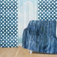 Deep Blue Ocean Set 43 - Fleece Blanket and Window Curtains set