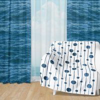 Deep Blue Ocean Set 23 - Fleece Blanket and Window Curtains set