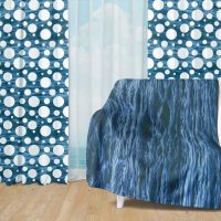 Deep Blue Ocean Set 42 - Fleece Blanket and Window Curtains set