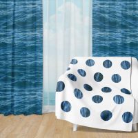 Deep Blue Ocean Set 22 - Fleece Blanket and Window Curtains set