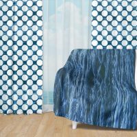 Deep Blue Ocean Set 41 - Fleece Blanket and Window Curtains set