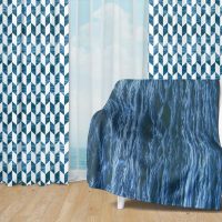 Deep Blue Ocean Set 40 - Fleece Blanket and Window Curtains set
