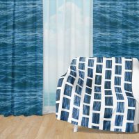 Deep Blue Ocean Set 20 - Fleece Blanket and Window Curtains set