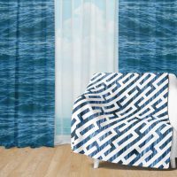 Deep Blue Ocean Set 18 - Fleece Blanket and Window Curtains set