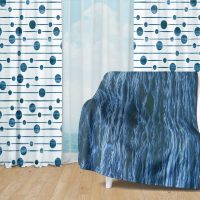 Deep Blue Ocean Set 37 - Fleece Blanket and Window Curtains set