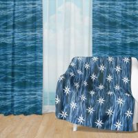 Deep Blue Ocean Set 16 - Fleece Blanket and Window Curtains set