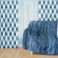 Deep Blue Ocean Set 36 - Fleece Blanket and Window Curtains set